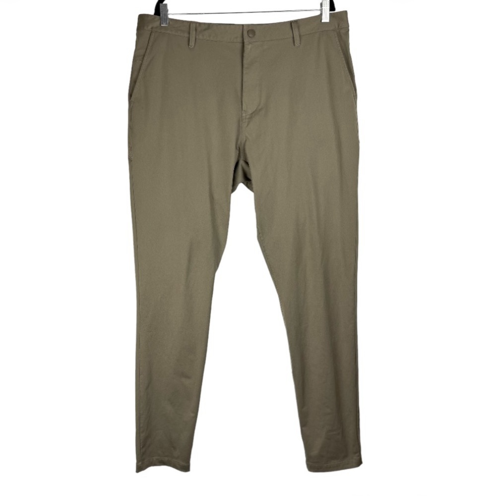 RHONE Mens Commuter Pants Sz 38 Tan Olive Straight Leg Flex Knit